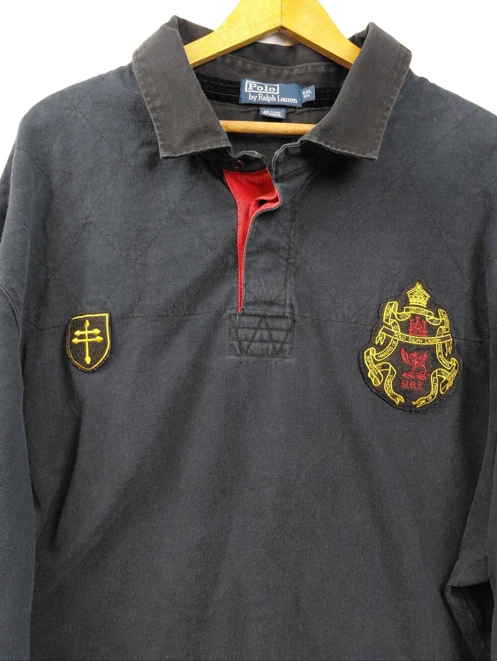 Polo Ralph Lauren Long Sleeve Polo Shirt Men's Size 5XL Big Black Red Gold